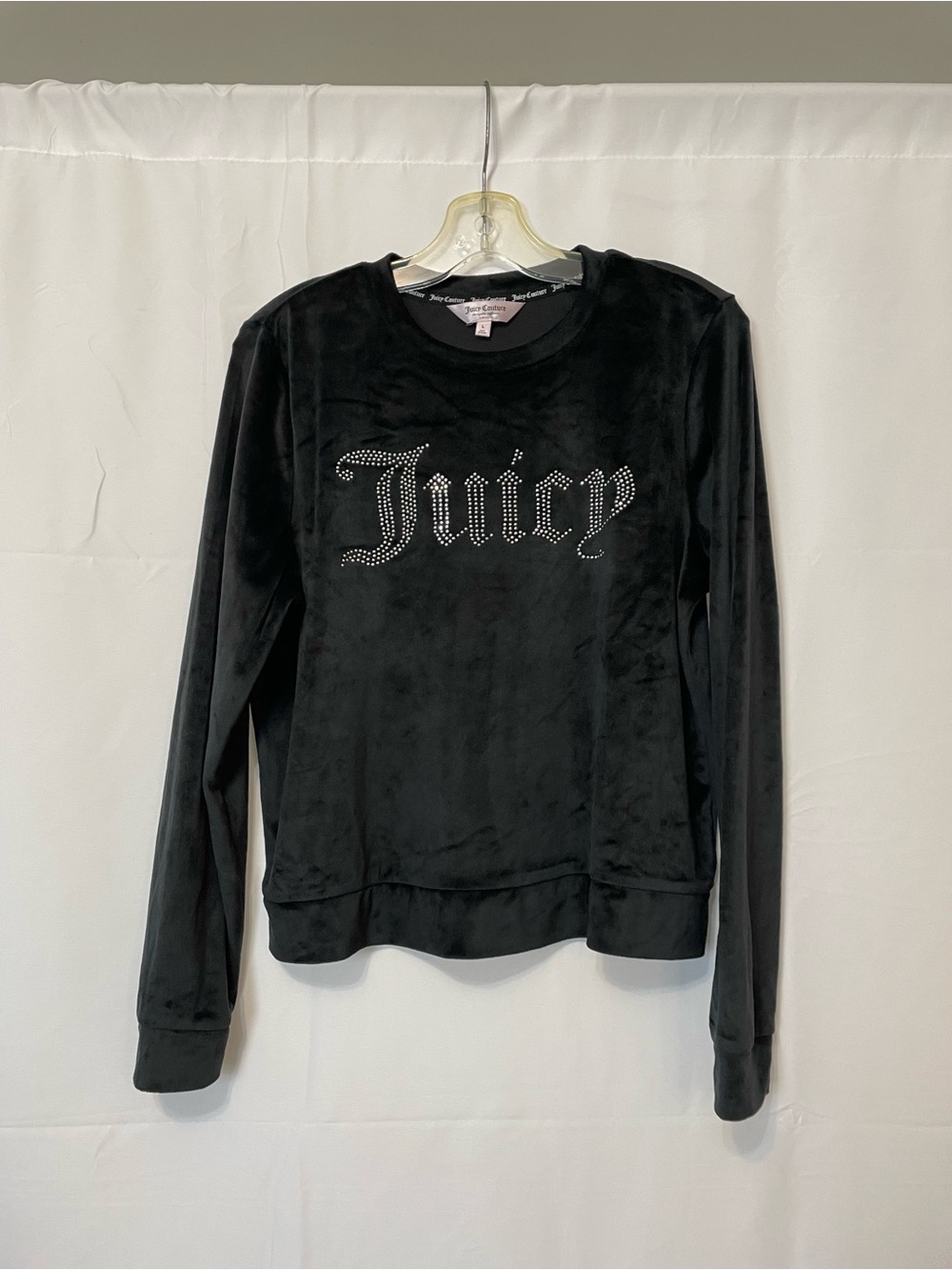 Juicy Couture Velour Rhinestone Logo Sweatshirt Black Womens Large